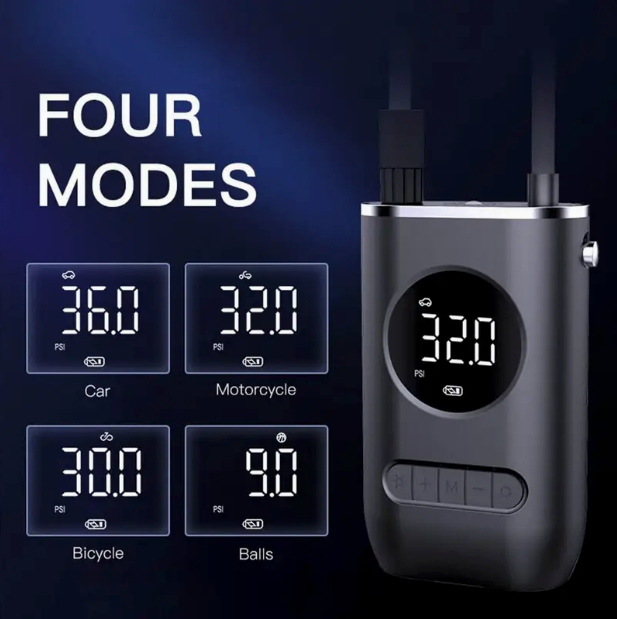 Compact Cordless Tyre Inflator – 150PSI, Digital Display, LED Light, USB Rechargeable