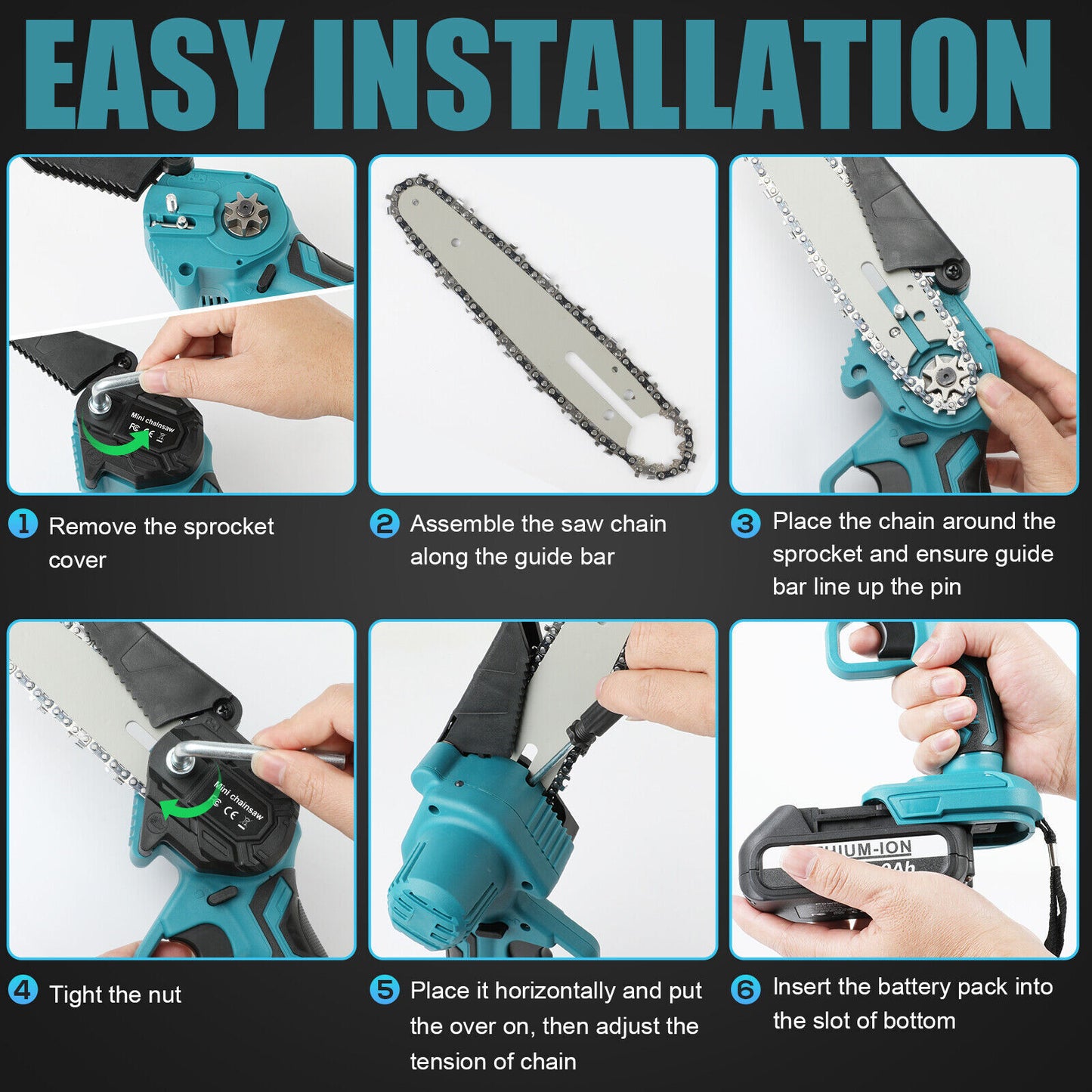 6” Cordless Electric Chainsaw – Rechargeable, Lightweight Wood Cutter with Battery & Charger