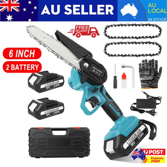 6” Cordless Electric Chainsaw – Rechargeable, Lightweight Wood Cutter with Battery & Charger