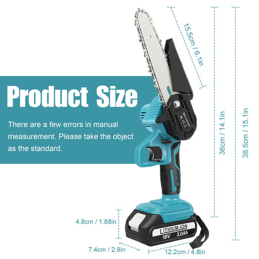 6” Cordless Electric Chainsaw – Rechargeable, Lightweight Wood Cutter with Battery & Charger
